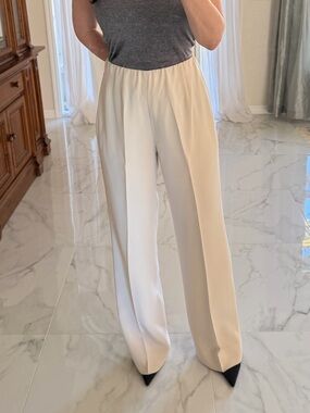 Lafayette 148 New York Silk Stretch Wide Leg Dress Pants - Ivory/Cream - Size 8